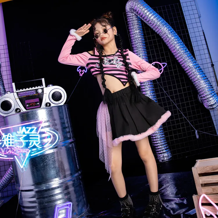 儿童舞蹈服时髦女童爵士舞服装演出服套装甜酷女孩jazz女团衣服潮