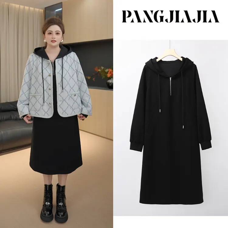 【胖佳佳】现货~慕尼黑 长袖连帽卫衣裙秋季加厚显瘦百搭H625Z17047