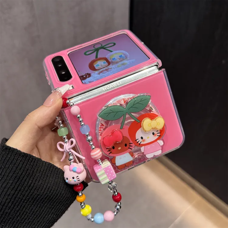 适用华为purax典藏版折叠屏手机壳pocket2玫红色樱桃kt猫磁吸支架