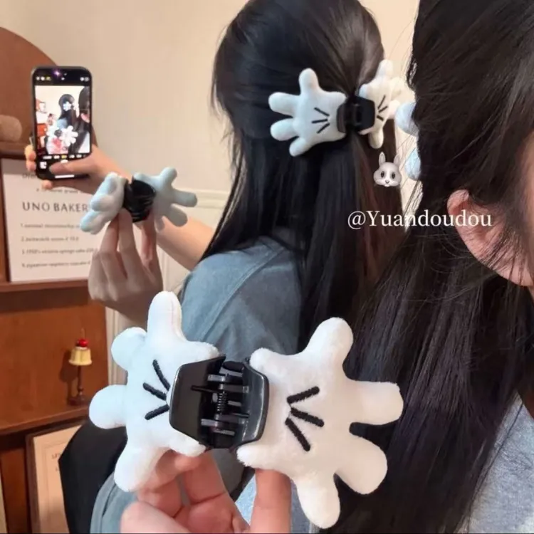 可爱搞怪米奇小手抓夹毛绒夸张立体卡通公仔发卡创意发饰手掌抓夹