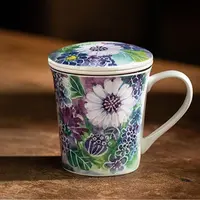 和蓝 菊花带盖带茶漏马克杯