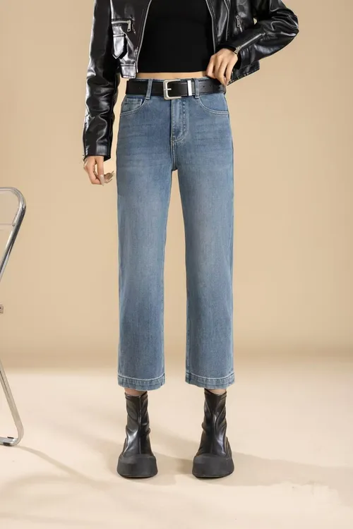 初秋新款个性时尚显瘦高腰法棍奶奶裤九分裤牛仔裤女 58623