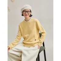 麻霖冬新品绵羊毛点子纱撞色小蘑菇装饰圆领文艺针织上衣