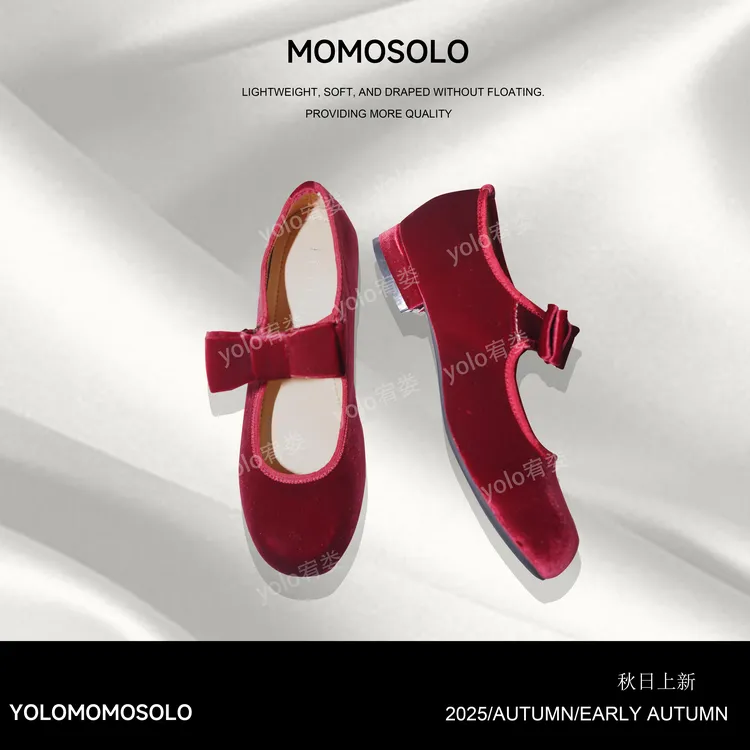 MOMOSOLO•车厘子• 2025秋上新丝绒蝴蝶结高级感玛丽珍单鞋 YM3035