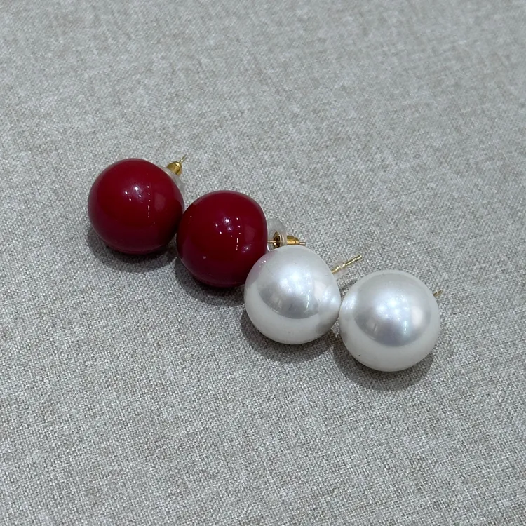 非金属仿珍珠耳饰 王囡囡 红/白色大颗简约气质耳钉 S597