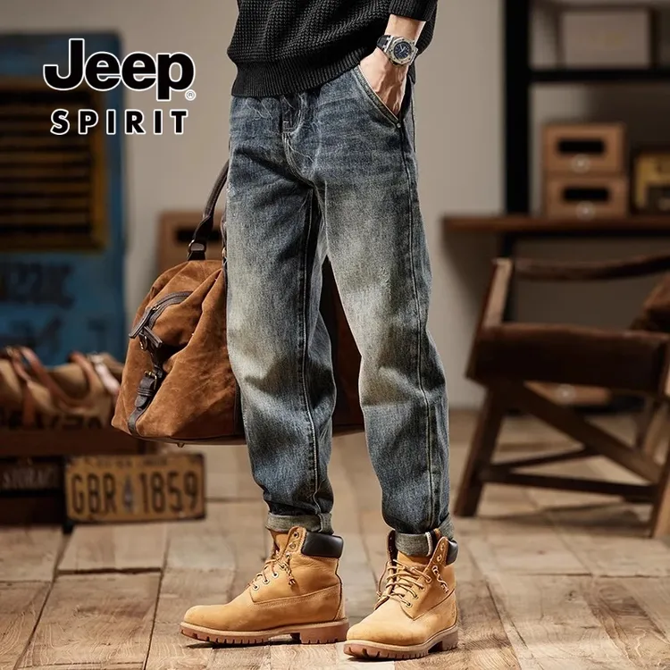JEEPSPIRIT牛仔裤男美式潮牌重磅裤新款春秋季高端直筒宽松休闲裤
