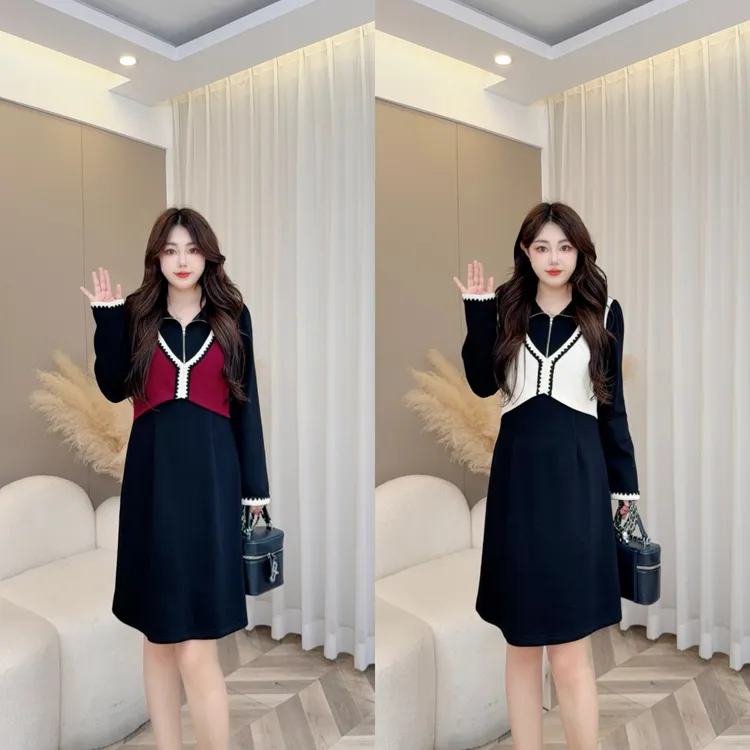 【玲胖胖 冬日彩绘 】秋冬遮肉显瘦百搭大码女装连衣裙LPP61958