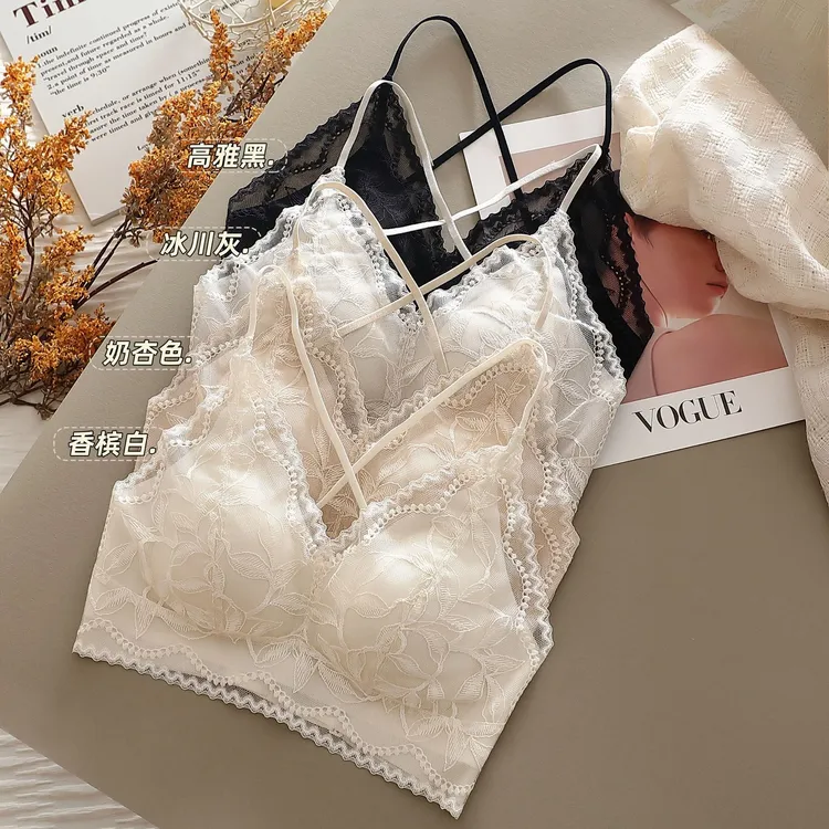 克尔伦贝性感蕾丝花卉交叉美背固定杯无痕聚拢冰肌凉感内衣8126