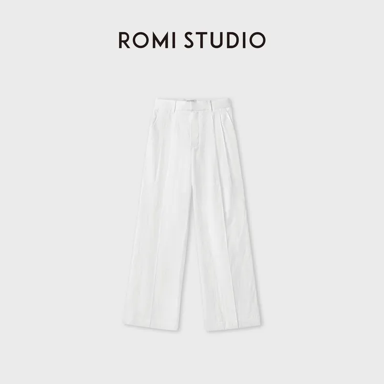 ROMI STUDIO醋酸亚麻轻盈垂坠高腰直筒休闲裤西裤RWDSXL3454
