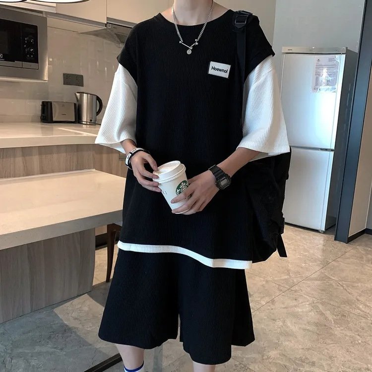 男童夏季套装2025新款中大童华夫格两件套男孩洋气时髦帅气潮薄款