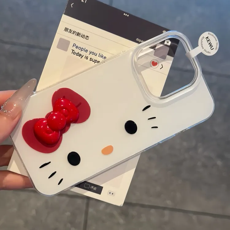日韩可爱少女蝴蝶结Kitty猫适用苹果16手机壳华为p70vivo小米oppo