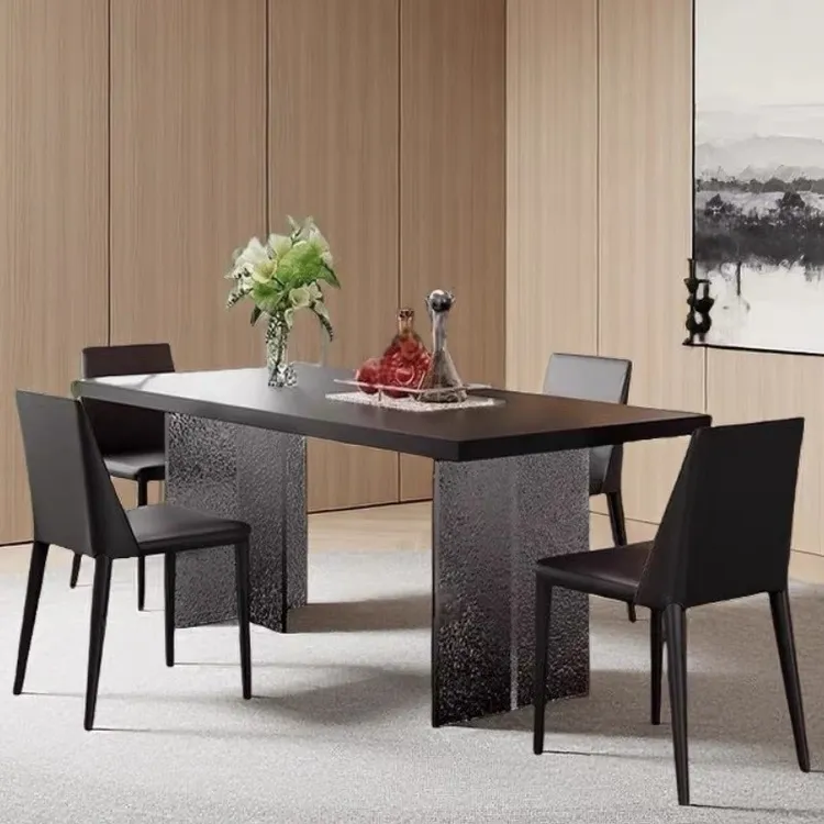 陨石黑加厚下挂岩板家用饭桌家用饭桌亚克力组合客厅餐桌轻奢餐桌