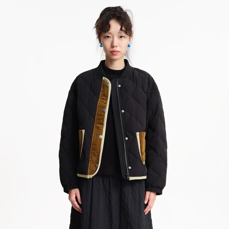 MOVEUP幻走2025冬季新款.FUN 撞色织带菱格短款羽绒服女3EWD21267