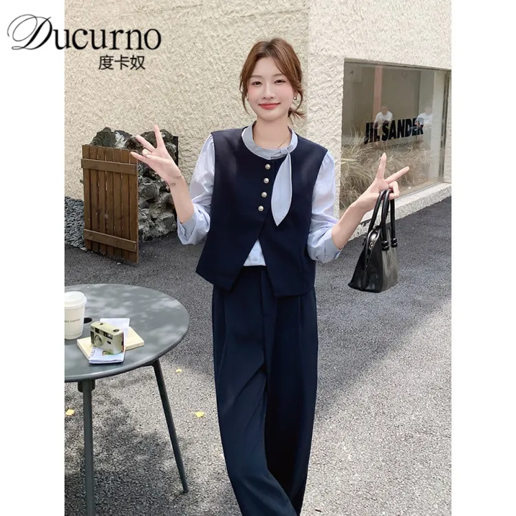 清冷贵气感穿搭套装女2025新款秋季老钱风气质马甲衬衣裤子三件套