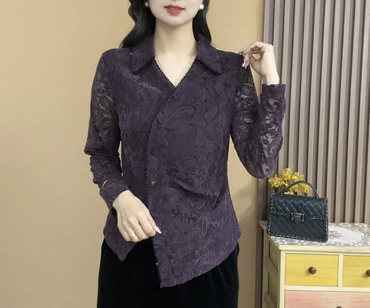 京亲2025秋季长袖植绒蕾丝衬衫领开衫气质百搭显瘦女人味上衣913