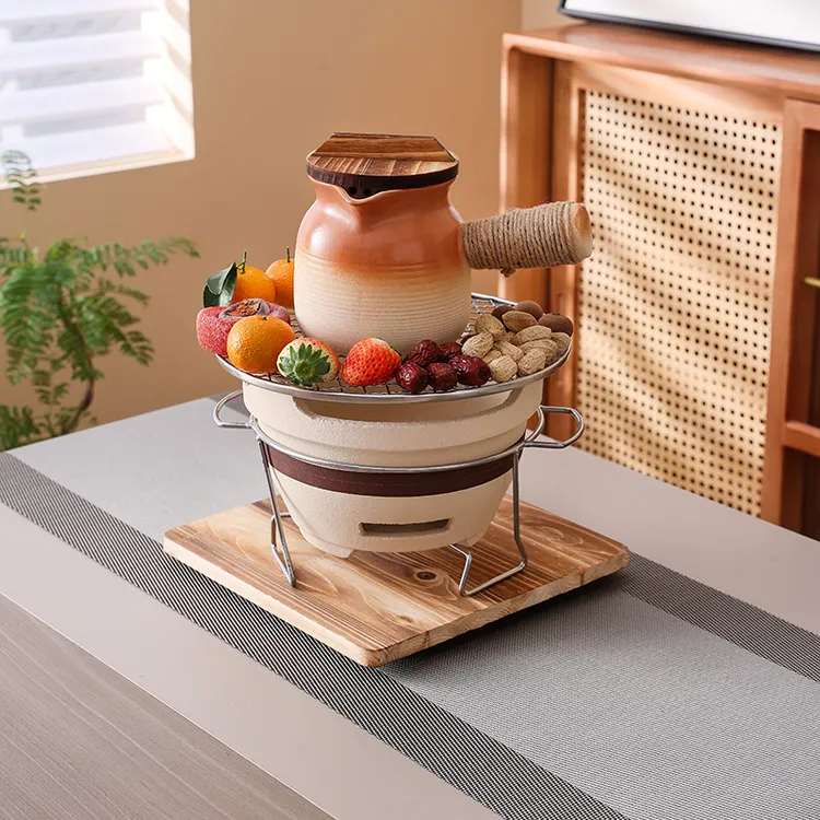 小号16cm围炉煮茶器具全套装陶土罐罐壶炭火炉老式家用户外烧烤炉