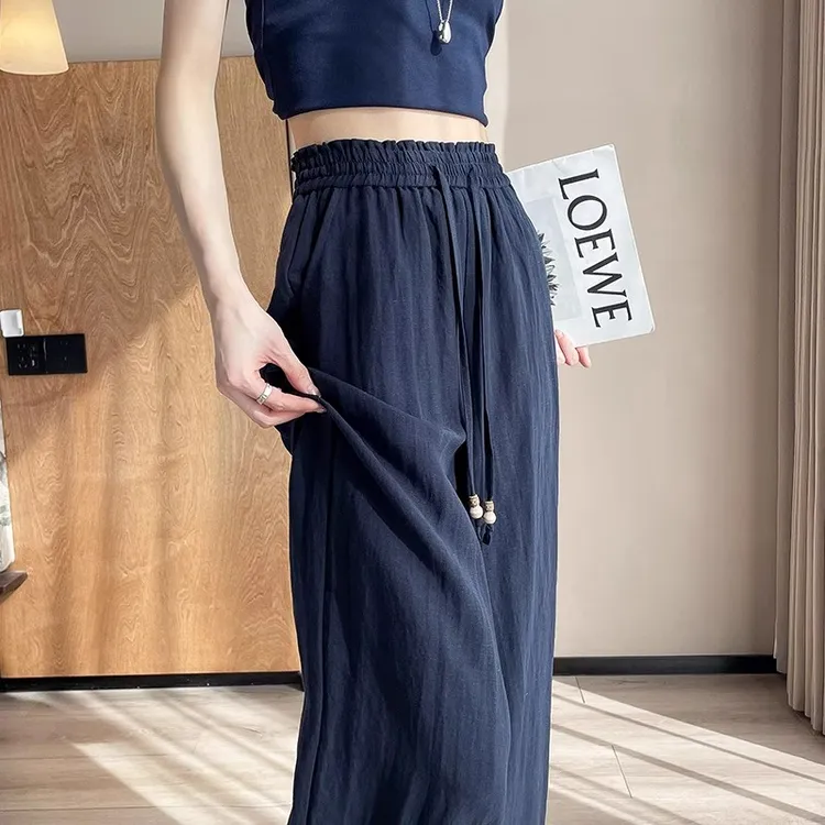 抗皱炸街天丝亚麻裤子女夏季薄款新款高端莱赛尔垂坠感冰丝阔腿裤