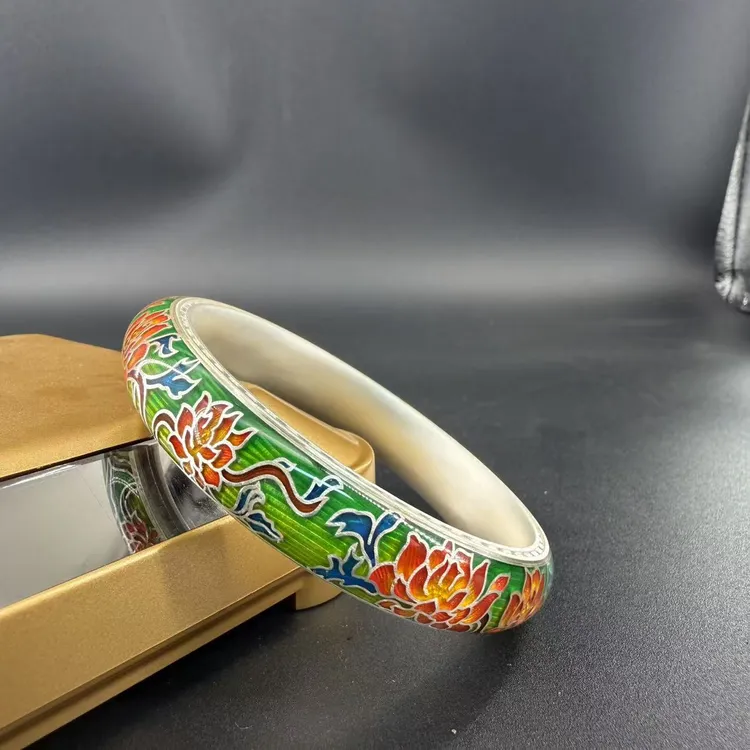 足银珐琅手镯 足银999花神女珐琅中式国风纯银饰手镯