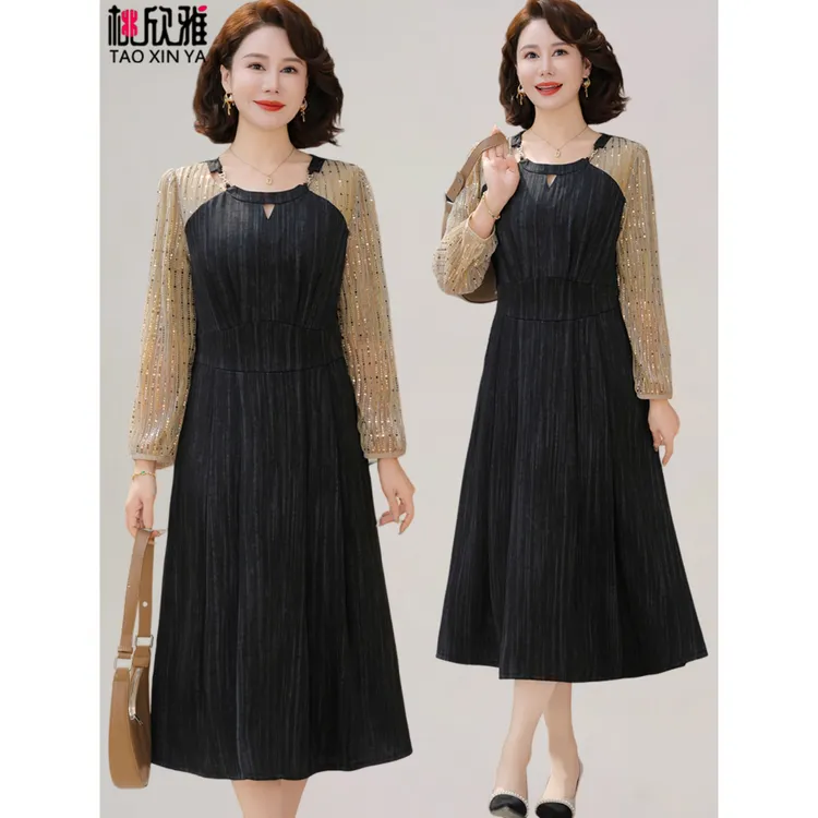 妈妈秋装连衣裙高端轻奢高级感中老年女装春秋洋气时尚裙子40岁50