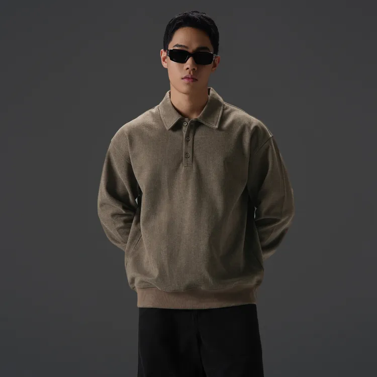 BDPOWERUP美式重磅老钱风polo衫男秋季翻领套头衫宽松卫衣穿搭