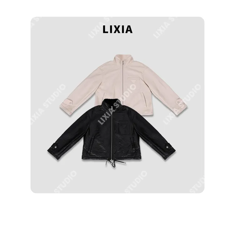 LIXIA【万人迷】意大利进口皮毛一体极简风三角牌真皮夹克-D9797
