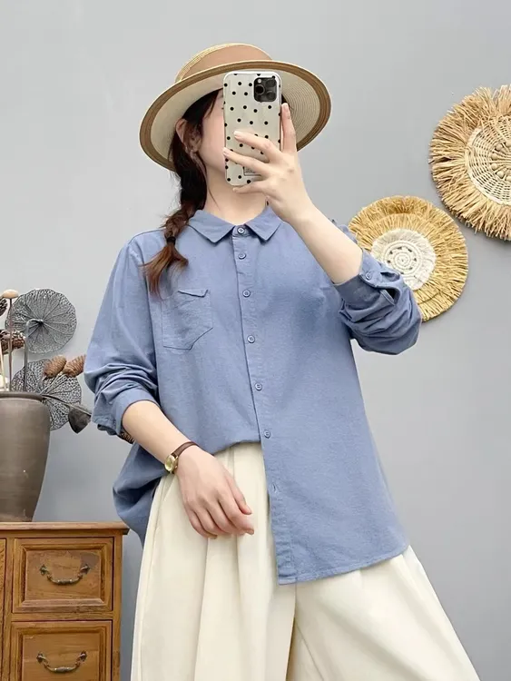 2025秋冬纯棉水洗磨毛纯色衬衫翻领长袖宽松上衣开衫86302