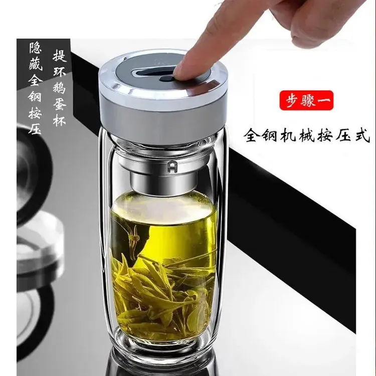 3鹅蛋杯机械按压提环办公泡茶家用便携双层隔热鹅蛋文创礼品商品图