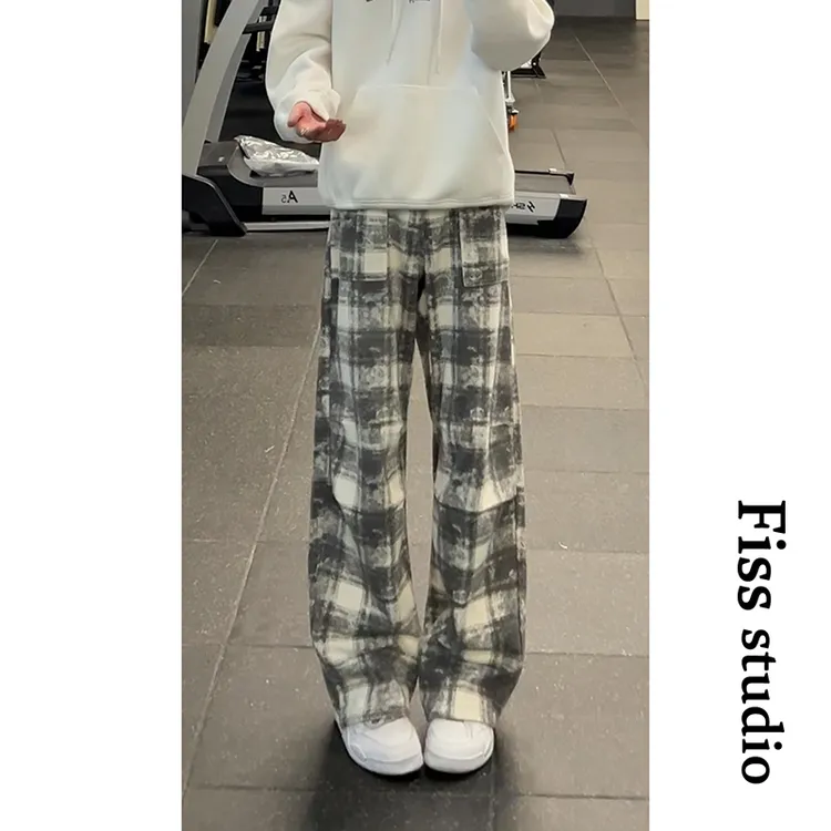 美式复古百搭格子裤男士2025秋冬爆款裤子青少年直筒牛仔裤软牛仔