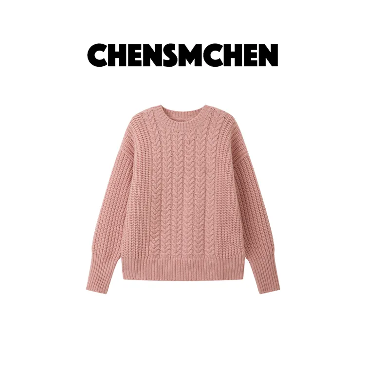 CHENSMCHEN 【水蜜桃】绵羊毛绞花套头衫女软糯时尚毛衣CSM11930JX