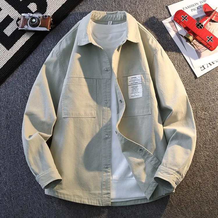 侨迪蒙拉高端纯棉纹理感春季男装夹克潮牌工装衬衫春秋外套上衣服