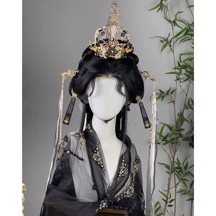 梦金陵太极冠套装黑白流苏飘带原创汉服古风流苏发饰发冠