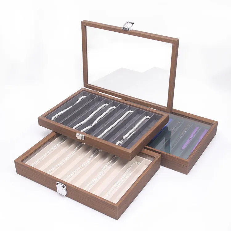 首饰盒/箱 胡桃色珍珠项链展示盒手链手串收纳盒珠宝首饰陈列道具