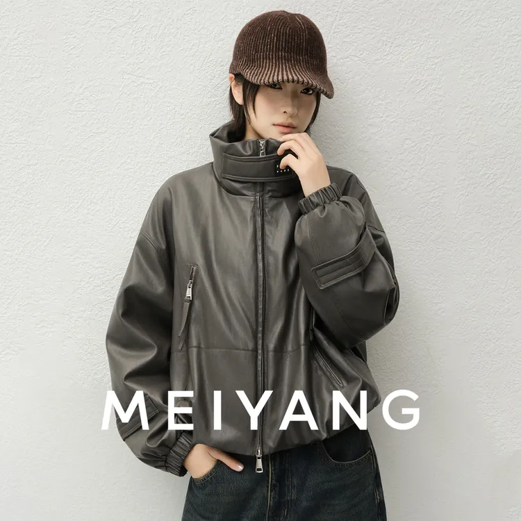 美洋MEIYANG 机车皮鹅绒服【商场同款】立领PU外套