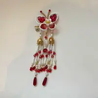辑珠红色流苏蝴蝶发夹。前尘梦古风汉服配饰