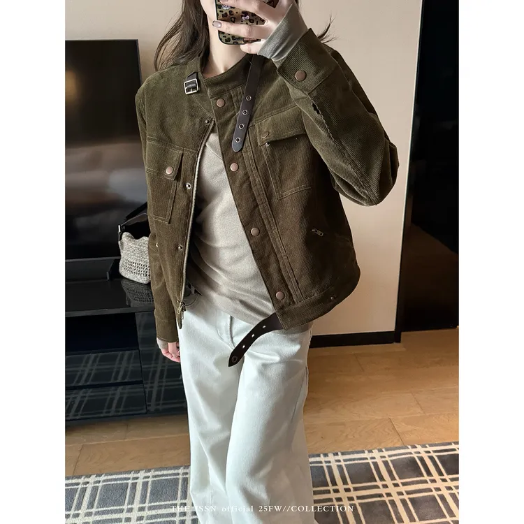 THEISSN宁司 立领拉链老钱风外套女秋季宽松夹克上衣 01538