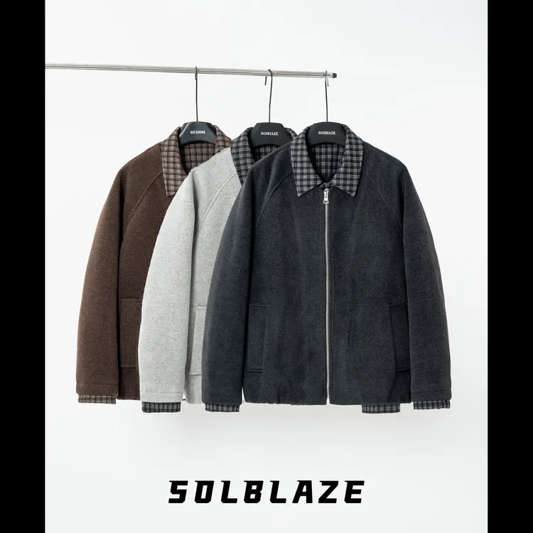 秋冬男士新时尚翻领假两件通勤夹克轻奢风短款外套