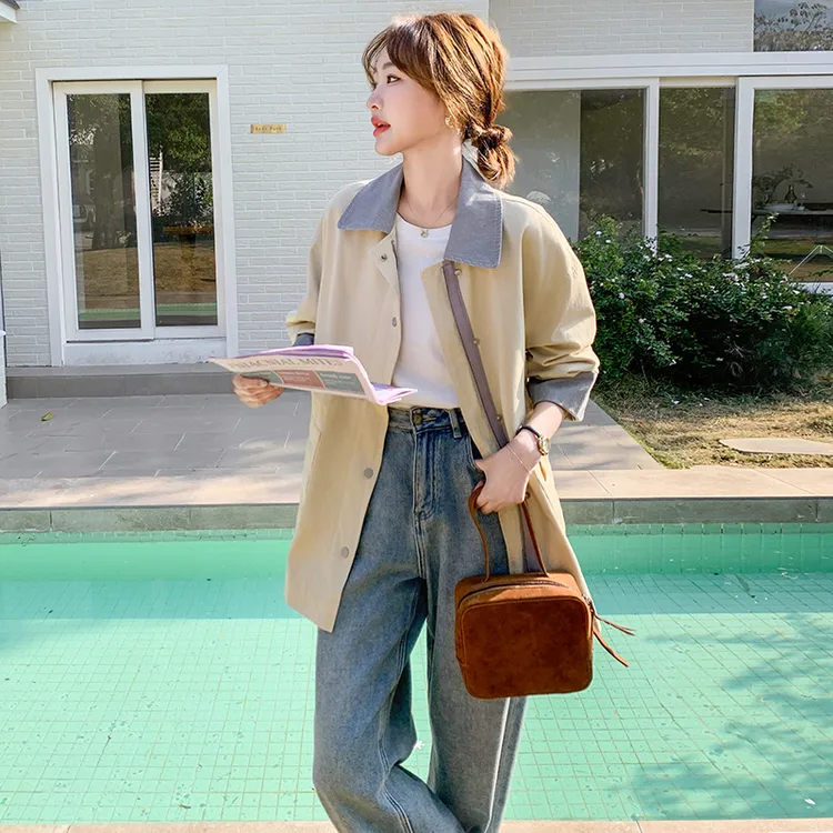 黄色长款风衣外套女宽松2025年春季新款小个子时尚百搭休闲上