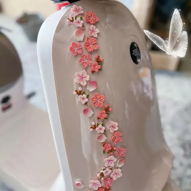 3D立体桃花车贴汽车摆件电动车内饰装饰无痕点胶花朵樱花饰品