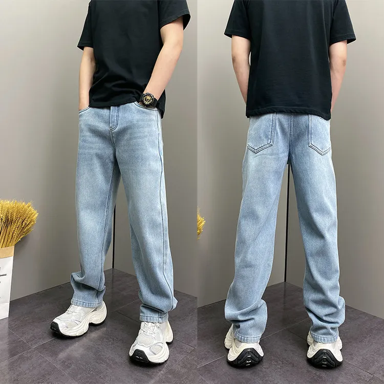 2026新款冬季美式复古加绒牛仔裤男宽松直筒百搭水洗休闲长裤低腰