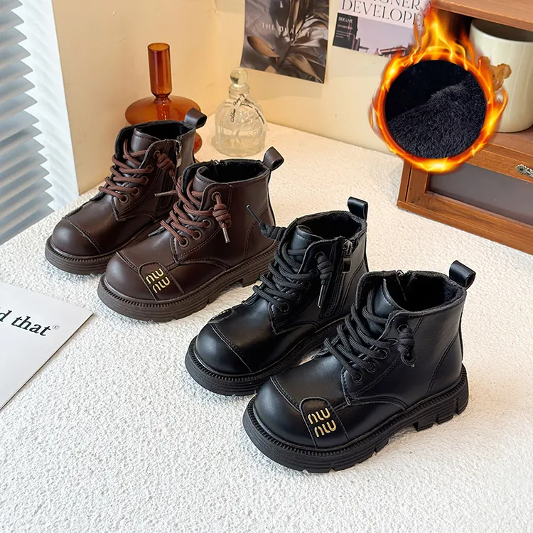 【奥莱专柜】女童靴子2025秋冬季新款儿童洋气皮靴小女孩加绒马丁靴