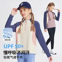 春秋新品女童拼接撞色长袖上衣中大童半拉链打底衫