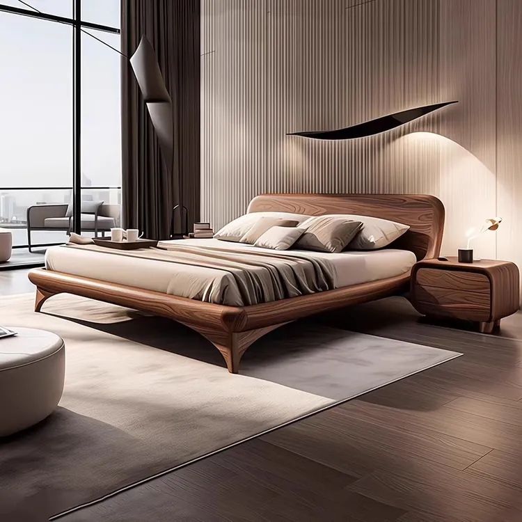 北美黑胡桃实木双人床中古风主卧床高端大气2025新款宋式美学大床