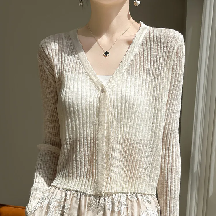 薄款冰丝针织开衫女长袖夏季外搭短款空调衫打底小披肩上衣女罩衫