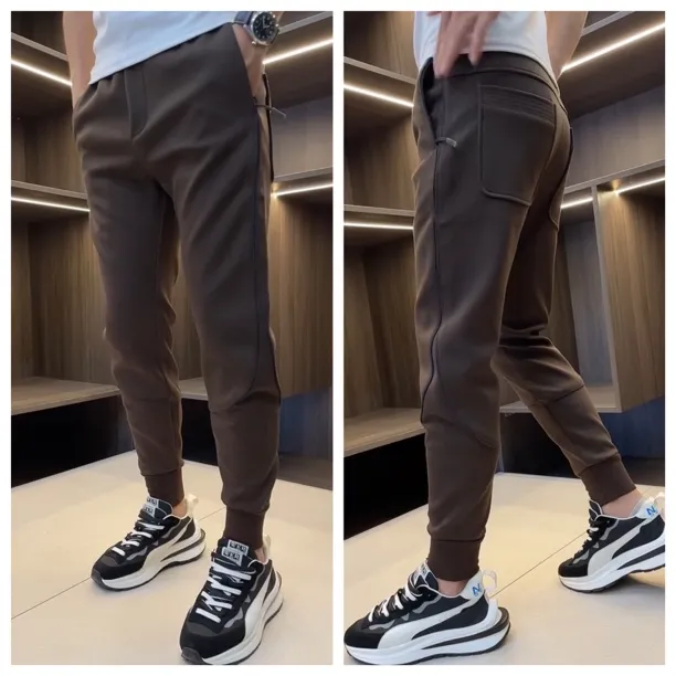 秋冬加厚纯色净版小脚长裤男士韩版潮流显瘦运动裤加绒休闲裤609