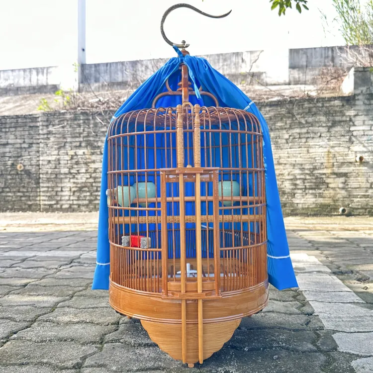 老楠竹纯手工广式画眉鸟笼竹制大号精品大号水波脚鸟笼3道圈