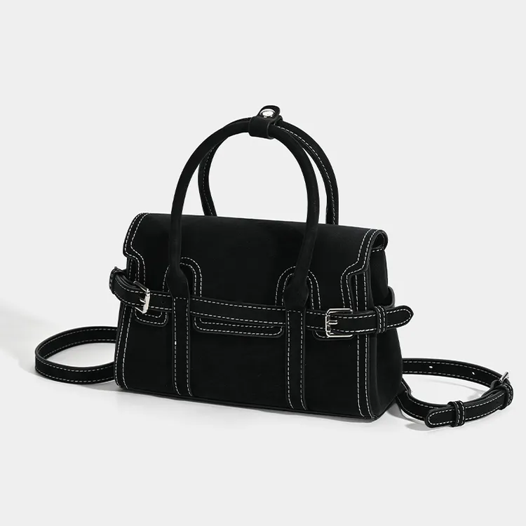 2025新款高级感小众韩系复古黑色绒面大容量单肩包百搭通勤托特包