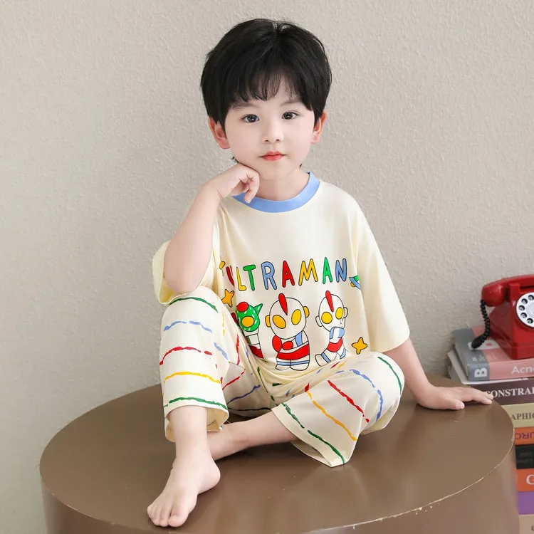 儿童睡衣夏季薄款男童空调服莫代尔男孩宝宝卡通奥特曼短袖家居服