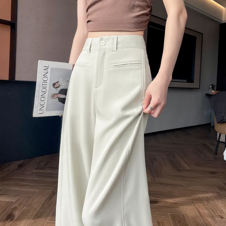 杏色西装阔腿裤春秋女2025夏季新款高腰垂感春秋高级感休闲拖地裤