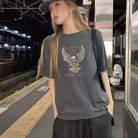 韩国东大门jane birkin秋新款圆领时尚老鹰印花短袖T恤