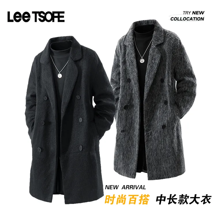 LEE TSOFE2025秋冬男加厚保暖双面绒大衣长款过膝英伦风毛呢外套